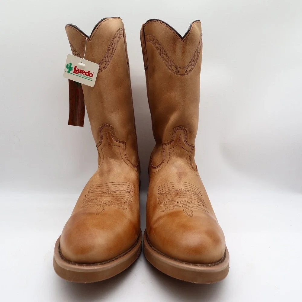 Laredo Y2K Western Boots Mens 12 D Tan Brown Leather Work Cowboy 2104 NIB